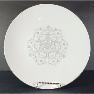 Royal Worcester BRIDAL LACE DINNER PLATE 10 1/2" Grey Peach Flowers Scroll